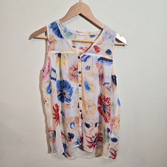 Quicksilver floral button-up sleeveless top Sz M - Picture 1 of 5